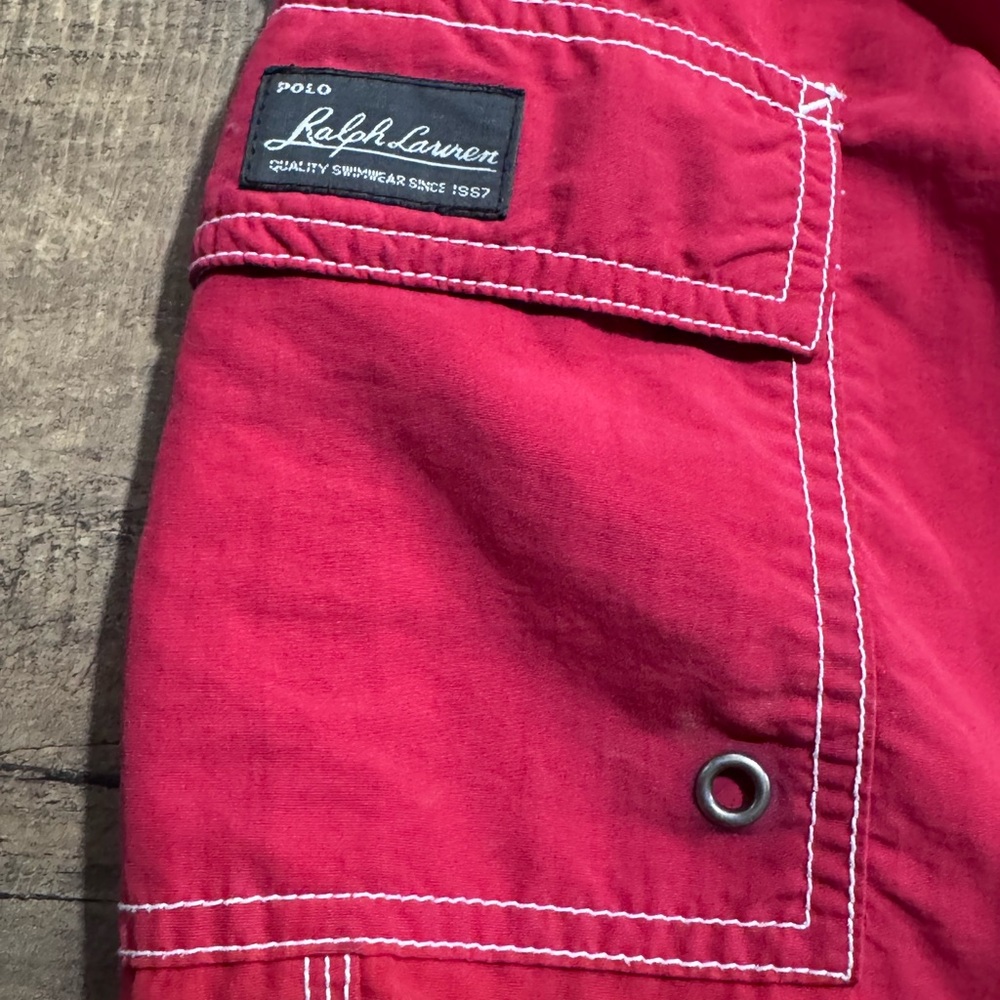 Vintage Polo Ralph Lauren Lined‎ Swim Trunks Board Shorts Red  Pockets Mens XXL - Picture 5 of 11